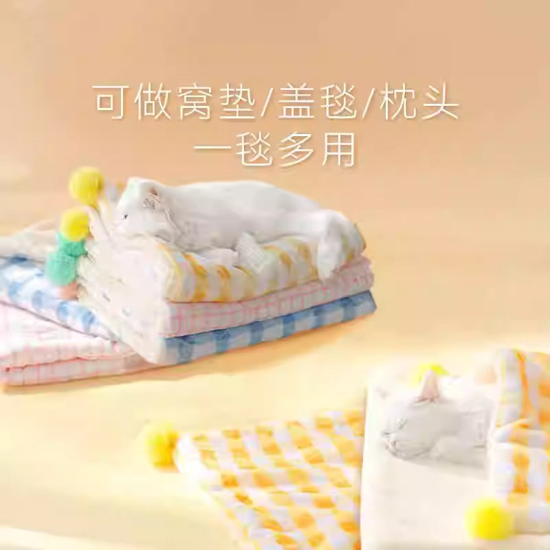 Flannel Pet Blanket - Warm Plaid Cat Mat & Small Dog Bed Cover