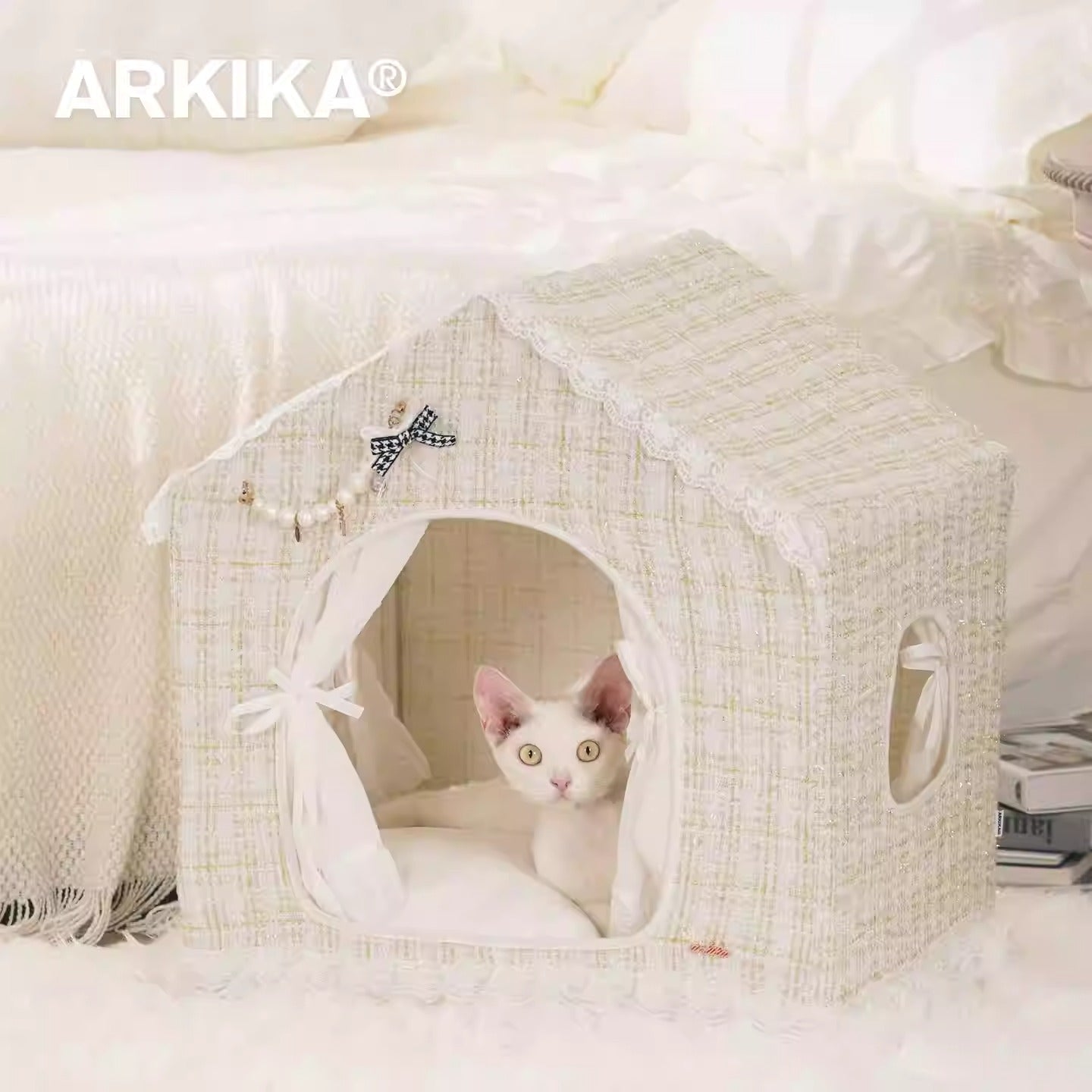 Arkika Luxury Tweed Pet Tent - Elegant Designer Cat & Small Dog House