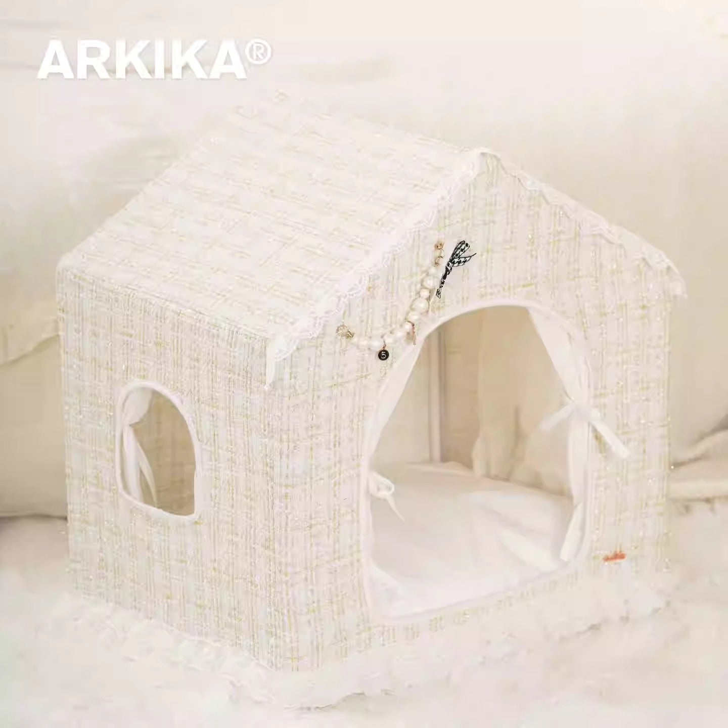 Arkika Luxury Tweed Pet Tent - Elegant Designer Cat & Small Dog House