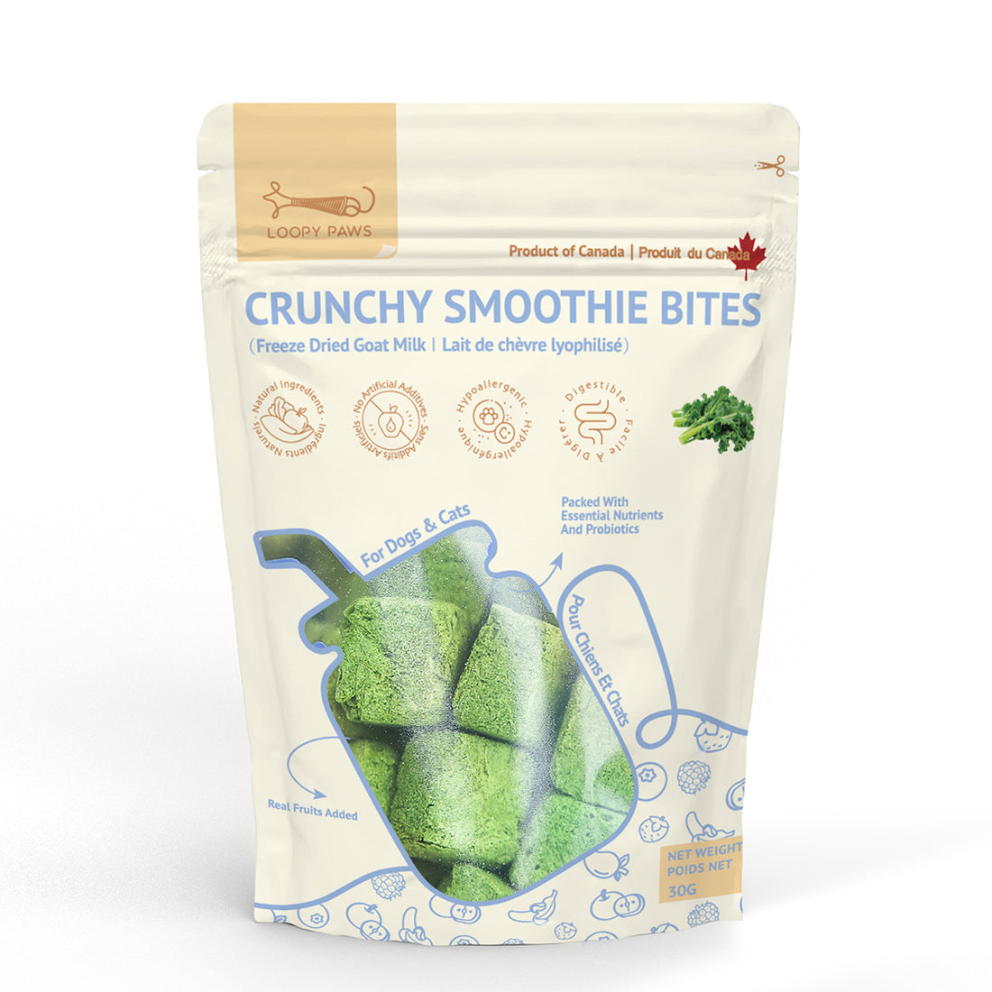 Loopypaws Crunchy Smoothie Bites For Cat & Dog - Kale 30g