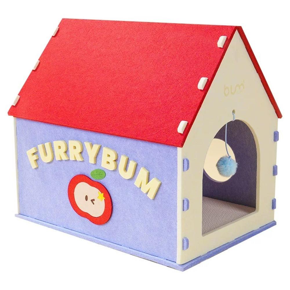 FurryBum Red House Felt Cat Shelter - Enclosed Cat House with Cushion or Scratcher