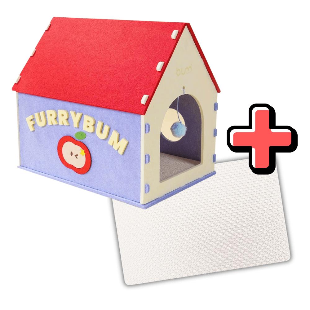FurryBum Red House Felt Cat Shelter - Enclosed Cat House with Cushion or Scratcher