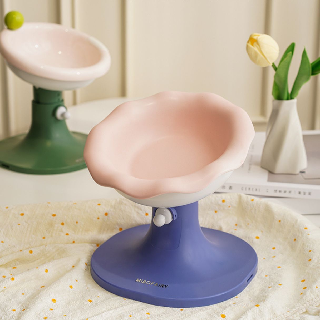 Miaofairy Adjustable Ceramic Pet Bowl - Flower Style