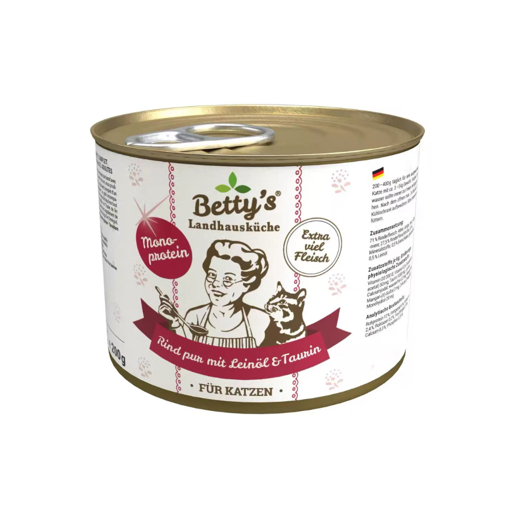 Betty's Country Kitchen Cat Wet Food - Pure Beef & Linseed Oil
