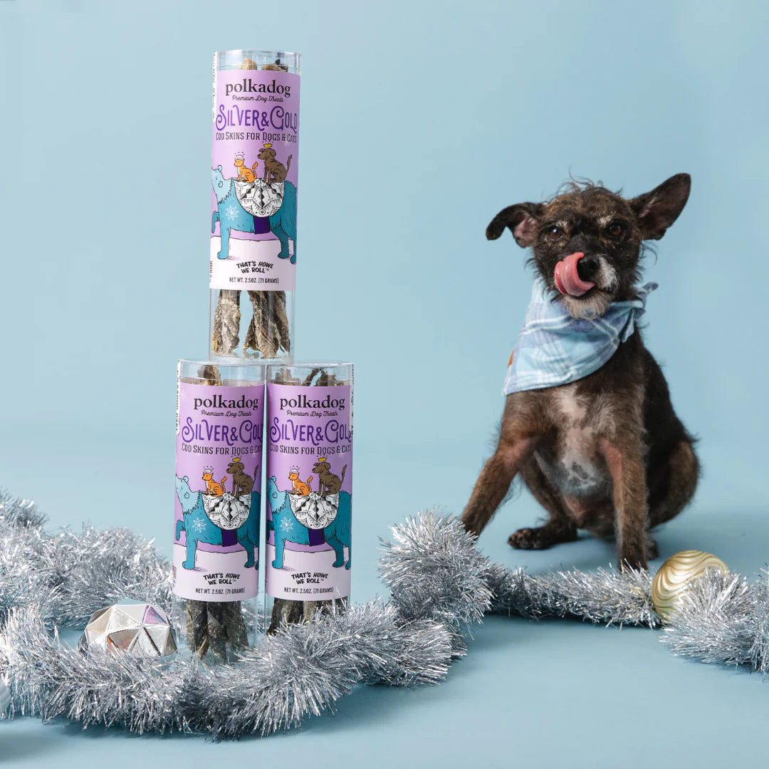 Polkadog Xmas Limited Edition Silver & Gold Cod Skin Treats For Dog & Cat