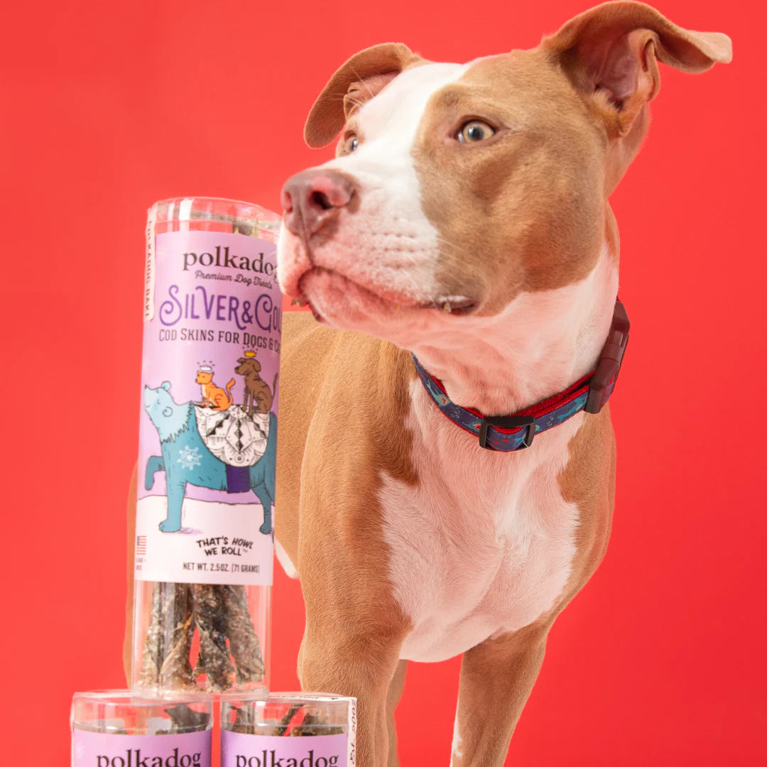 Polkadog Xmas Limited Edition Silver & Gold Cod Skin Treats For Dog & Cat