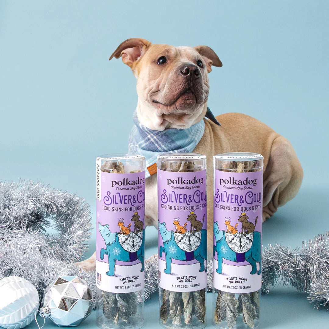 Polkadog Xmas Limited Edition Silver & Gold Cod Skin Treats For Dog & Cat