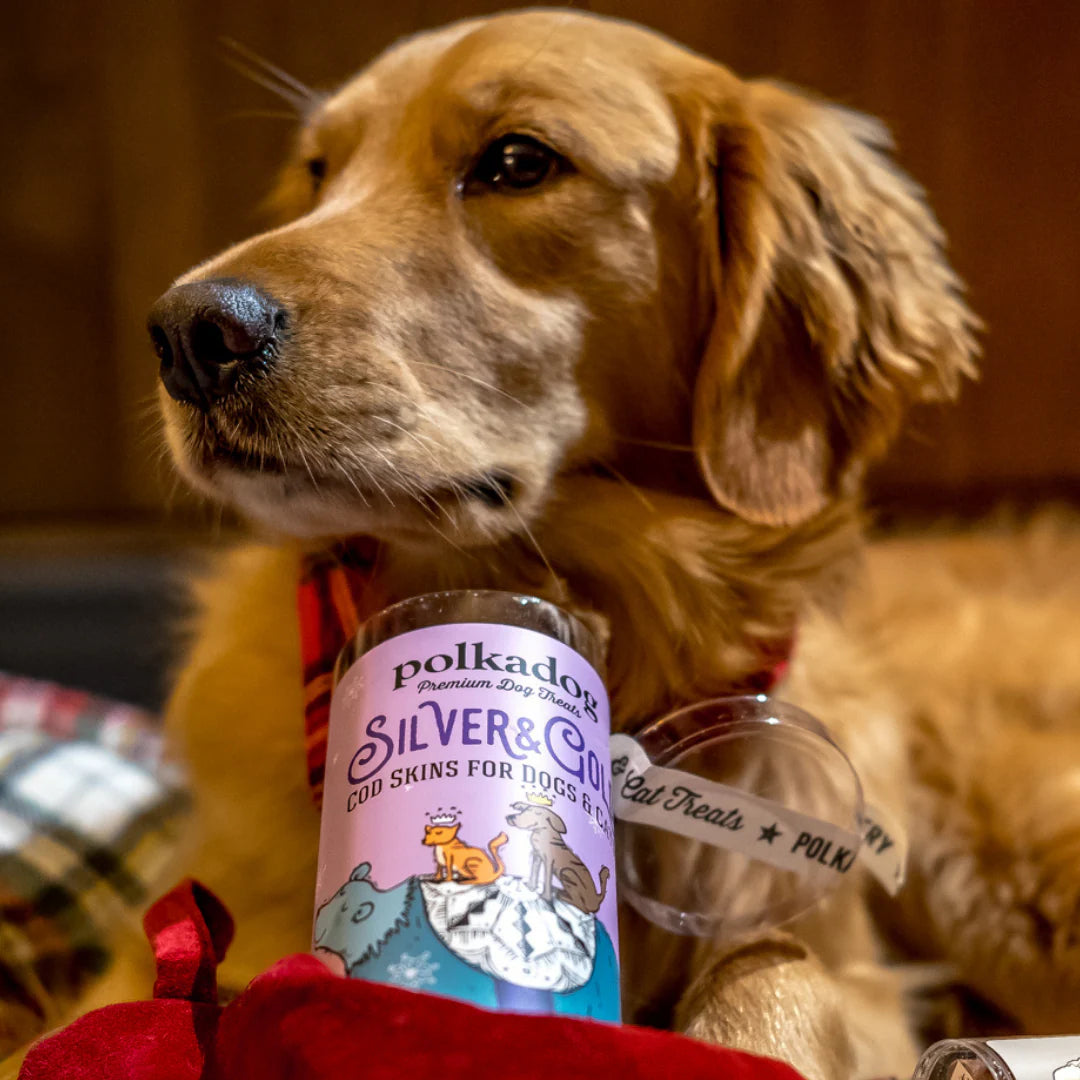 Polkadog Xmas Limited Edition Silver & Gold Cod Skin Treats For Dog & Cat
