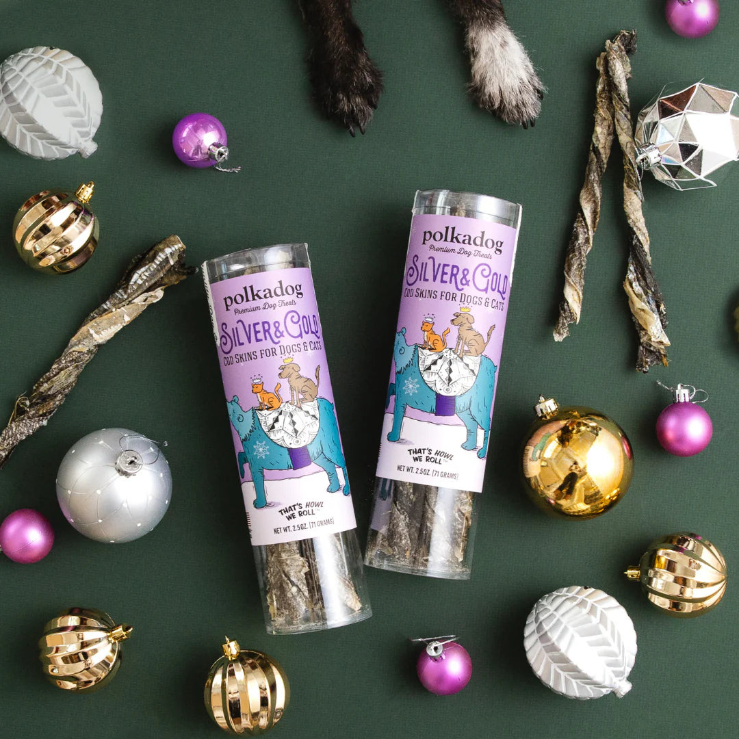 Polkadog Xmas Limited Edition Silver & Gold Cod Skin Treats For Dog & Cat
