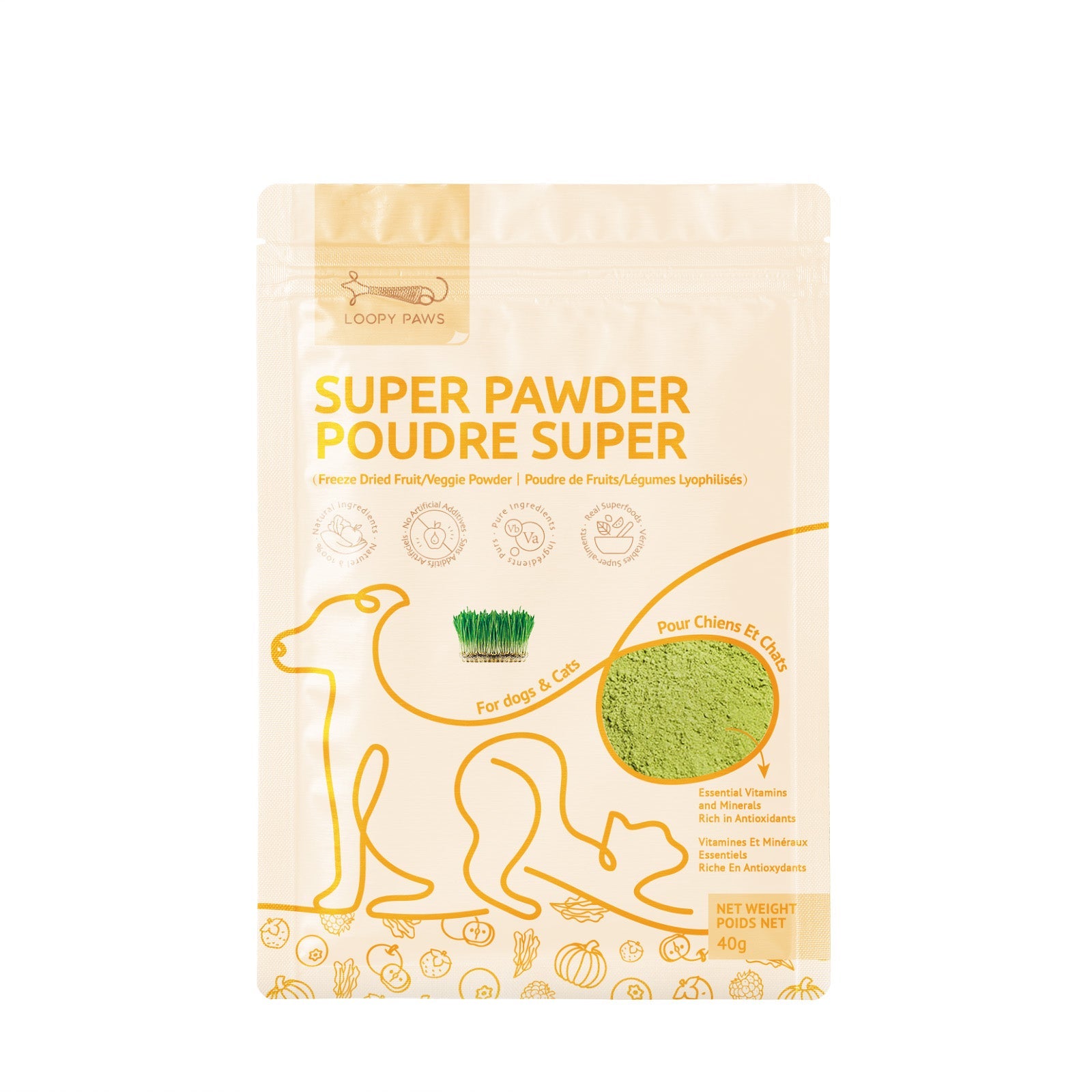 Loopypaws Super Pawder For Dog & Cat - Barley Grass - 40g