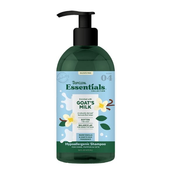 TropiClean Essentials Goat's Milk Hypoallergenic Shampoo For Dog & Cat - 16oz