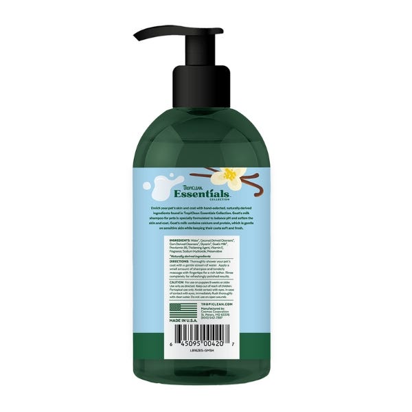 TropiClean Essentials Goat's Milk Hypoallergenic Shampoo For Dog & Cat - 16oz